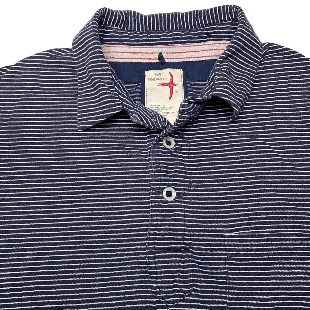 Relwen Huckberry Polo M S/S Cotton Navy Stripe Normcore Coastal Heritage